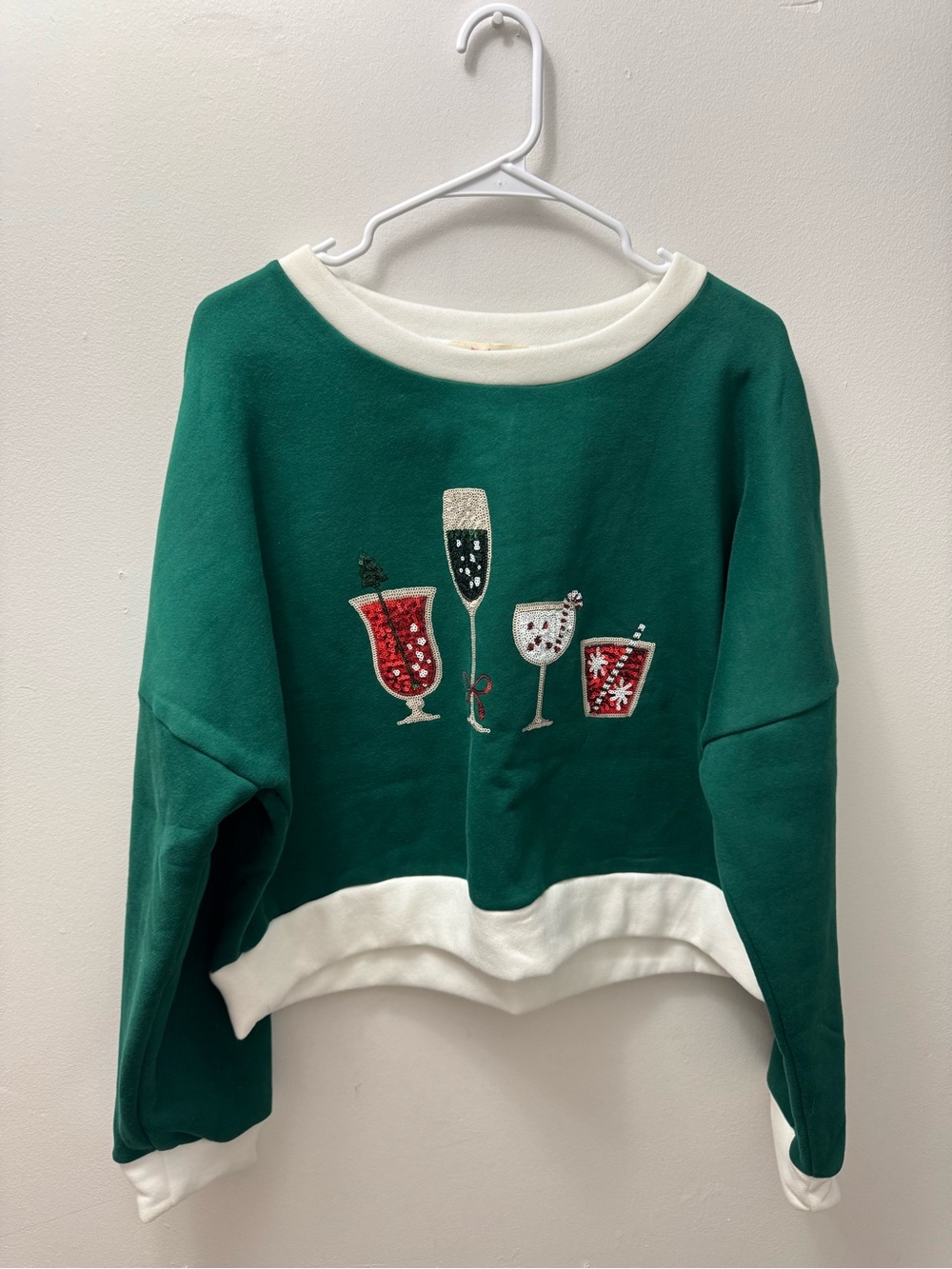 Peach Love California Green Crewneck Sweatshirt with Festive Drink Embroidery